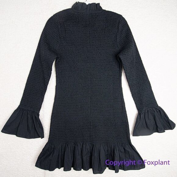 NEW J‎ CREW SMOCKED LG SLEEVE BUTTON UP RUFFLE MINI DRESS black, M - Picture 11 of 16